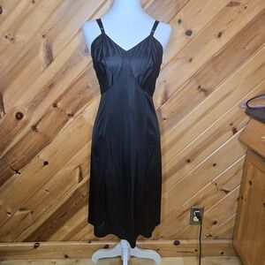 VTG Sears Slip Nightie Nightgown Nylon USA Black Size 36
